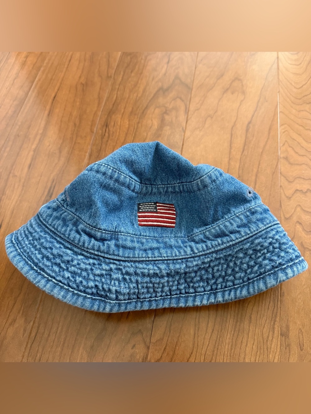 Denim Bucket Hat Embroidered US Flag Adult One Size Summer USA American Classic